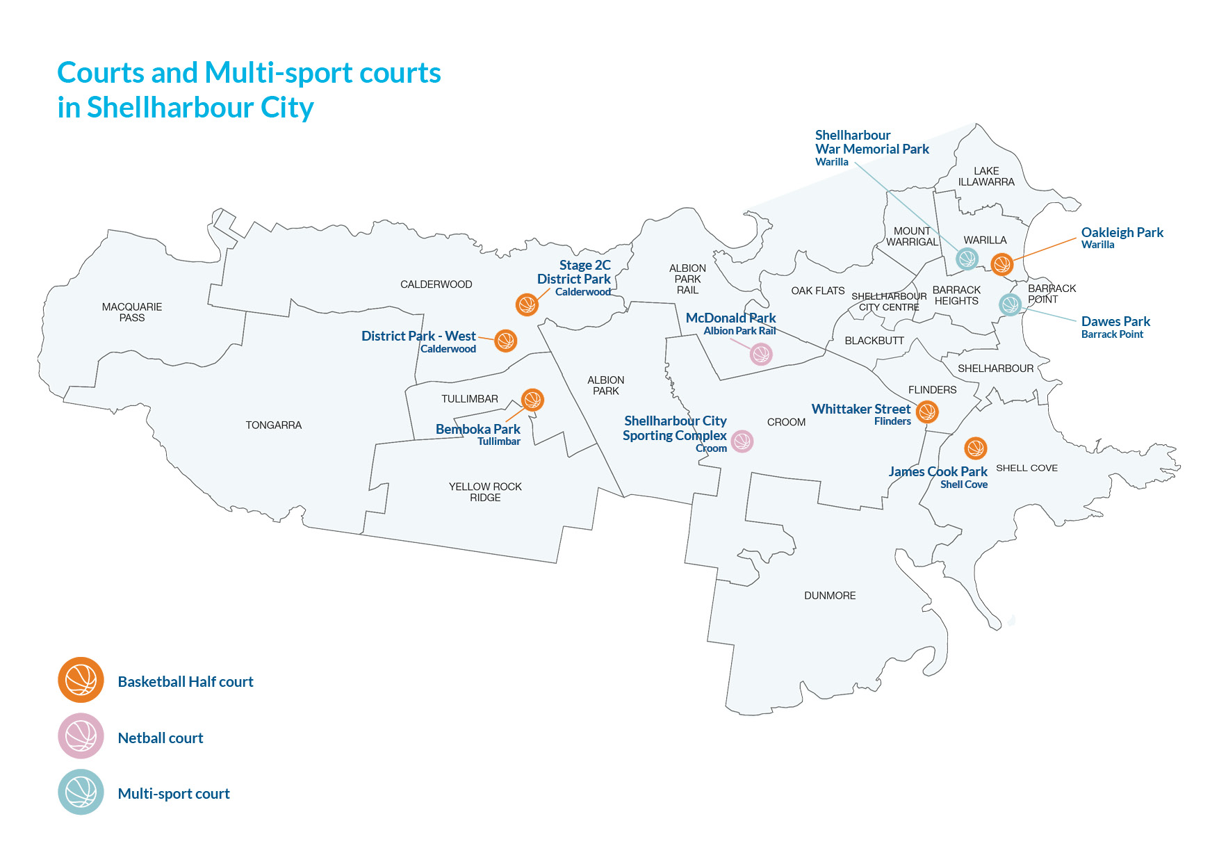 A map of Shellharbour's courts
